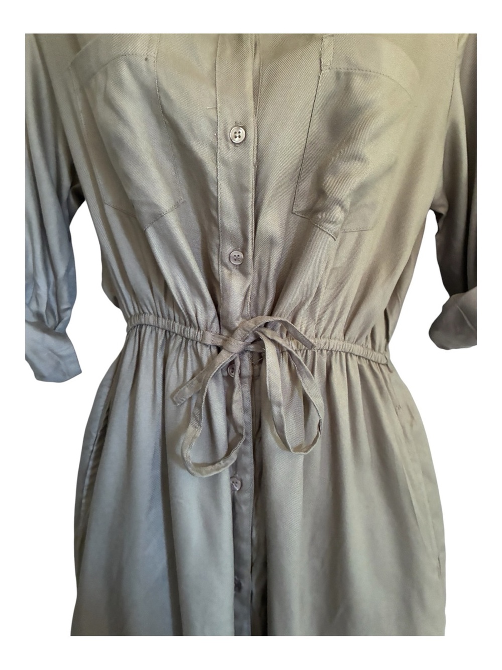 Japna Utility Shirt Dress Drawstring Waist Army Olive Green 100% Viscose Sz M - Picture 2 of 6
